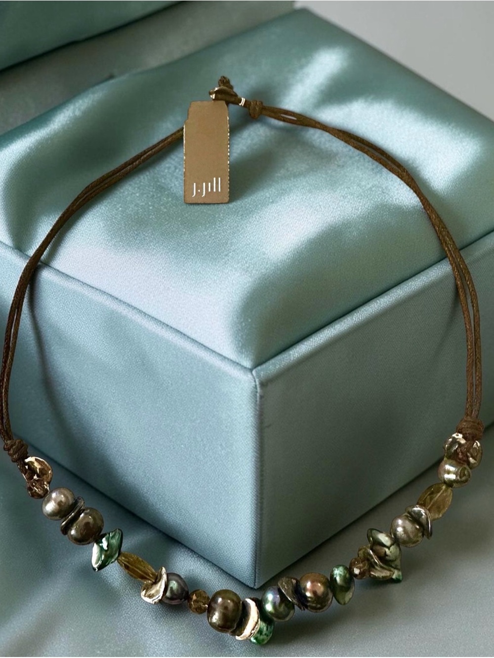 J. Jill Iridescent Boho Pearl Abalone Cord Necklace 20" NWT